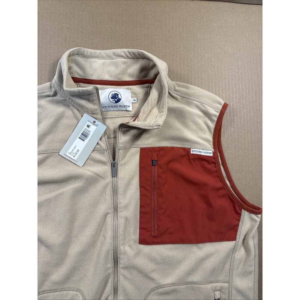 Southern Proper Mens Fleece Vest Size XL, Color Is Clay, Full-Zip